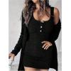 image:imageSOLY HUX Womens 2 Piece Sweater Dress Set Knit Long Sleeve Open Front Cardigan and Bodycon Mini Dress Fall OutfitSolid Black