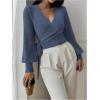 image:imageSOLY HUX Womens Long Sleeve V Neck Wrap Belted Sweater Elegant Office Knitted Crop Tops Fall OutfitsDark Blue