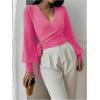 image:imageSOLY HUX Womens Long Sleeve V Neck Wrap Belted Sweater Elegant Office Knitted Crop Tops Fall OutfitsHot Pink