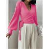 image:imageSOLY HUX Womens Long Sleeve V Neck Wrap Belted Sweater Elegant Office Knitted Crop Tops Fall OutfitsHot Pink