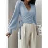 image:imageSOLY HUX Womens Long Sleeve V Neck Wrap Belted Sweater Elegant Office Knitted Crop Tops Fall OutfitsLight Blue