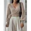 image:imageSOLY HUX Womens Long Sleeve V Neck Wrap Belted Sweater Elegant Office Knitted Crop Tops Fall OutfitsPlain Khaki