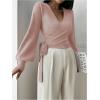 image:imageSOLY HUX Womens Long Sleeve V Neck Wrap Belted Sweater Elegant Office Knitted Crop Tops Fall OutfitsPlain Pink