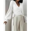 image:imageSOLY HUX Womens Long Sleeve V Neck Wrap Belted Sweater Elegant Office Knitted Crop Tops Fall OutfitsPlain White