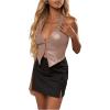 image:imageSOLY HUX Womens PU Leather Halter Tank Tops Sexy Deep V Neck Asymmetrical Vest Corset Party ClubwearPure Pink