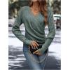 image:imageSOLY HUX Womens V Neck Long Sleeve Off Shoulder Sweaters Criss Cross Wrap Ruched Pullover Fall TopsPure Dark Green