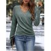 image:imageSOLY HUX Womens V Neck Long Sleeve Off Shoulder Sweaters Criss Cross Wrap Ruched Pullover Fall TopsPure Dark Green