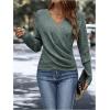 image:imageSOLY HUX Womens V Neck Long Sleeve Off Shoulder Sweaters Criss Cross Wrap Ruched Pullover Fall TopsPure Dark Green
