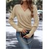 image:imageSOLY HUX Womens V Neck Long Sleeve Off Shoulder Sweaters Criss Cross Wrap Ruched Pullover Fall TopsPure Khaki