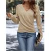 image:imageSOLY HUX Womens V Neck Long Sleeve Off Shoulder Sweaters Criss Cross Wrap Ruched Pullover Fall TopsPure Khaki