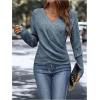 image:imageSOLY HUX Womens V Neck Long Sleeve Off Shoulder Sweaters Criss Cross Wrap Ruched Pullover Fall TopsPure Teal Blue