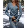 image:imageSOLY HUX Womens V Neck Long Sleeve Off Shoulder Sweaters Criss Cross Wrap Ruched Pullover Fall TopsPure Teal Blue