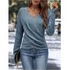 image:imageSOLY HUX Womens V Neck Long Sleeve Off Shoulder Sweaters Criss Cross Wrap Ruched Pullover Fall TopsPure Teal Blue