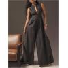 image:imageSOLY HUX Womens Zipper Front Wide Leg Jumpsuit Summer Mock Neck Sleeveless Elegant RomperDark Grey Striped