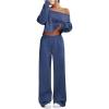image:imageSOLY HUX Womens 2 Piece Outfits Fall Sweatsuits Off The Shoulder Crop Top Wide Leg Sweatpants Casual Matching Lounge SetsPure Blue