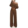 image:imageSOLY HUX Womens 2 Piece Outfits Fall Sweatsuits Off The Shoulder Crop Top Wide Leg Sweatpants Casual Matching Lounge SetsPure Brown