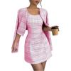 image:imageSOLY HUX Womens 2 Piece Outfits Plaid Long Sleeve Button Down Cropped Jacket and Sleeveless Mini Dress SetsHotpink Plaid