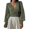 image:imageSOLY HUX Womens Long Sleeve V Neck Wrap Belted Sweater Elegant Office Knitted Crop Tops Fall OutfitsArmy Green