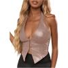 image:imageSOLY HUX Womens PU Leather Halter Tank Tops Sexy Deep V Neck Asymmetrical Vest Corset Party ClubwearPure Pink