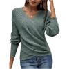 image:imageSOLY HUX Womens V Neck Long Sleeve Off Shoulder Sweaters Criss Cross Wrap Ruched Pullover Fall TopsPure Dark Green