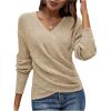 image:imageSOLY HUX Womens V Neck Long Sleeve Off Shoulder Sweaters Criss Cross Wrap Ruched Pullover Fall TopsPure Khaki