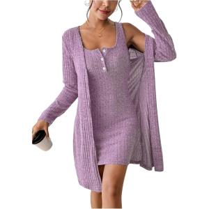 image:imageSOLY HUX Womens 2 Piece Sweater Dress Set Knit Long Sleeve Open Front Cardigan and Bodycon Mini Dress Fall OutfitPure Purple