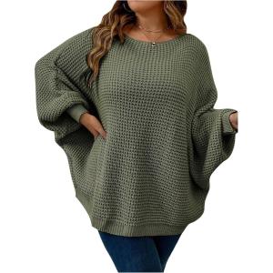 image:imageSOLY HUX Womens Plus Size Oversized Sweater Fall Fashion Crewneck Long Sleeve Casual Pullover TopsPlain Dark Green