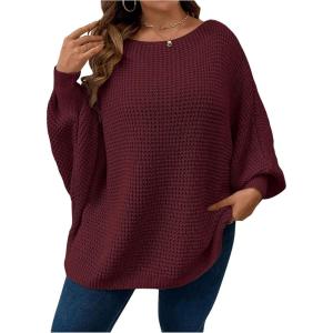 image:imageSOLY HUX Womens Plus Size Oversized Sweater Fall Fashion Crewneck Long Sleeve Casual Pullover TopsPure Burgundy