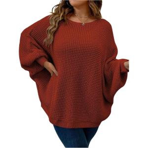 image:imageSOLY HUX Womens Plus Size Oversized Sweater Fall Fashion Crewneck Long Sleeve Casual Pullover TopsPure Burnt Orange