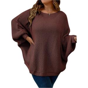 image:imageSOLY HUX Womens Plus Size Oversized Sweater Fall Fashion Crewneck Long Sleeve Casual Pullover TopsPure Mocha Brown
