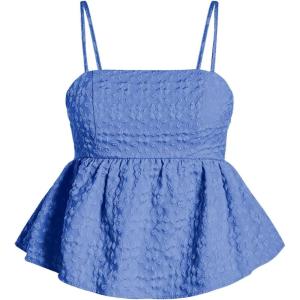 image:imageSOLY HUX Womens Spaghetti Strap Ruffle Hem Peplum Cami Top Jacquard CamisoleBlue Jacquard