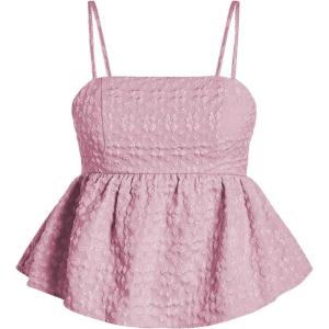 image:imageSOLY HUX Womens Spaghetti Strap Ruffle Hem Peplum Cami Top Jacquard CamisolePink Jacquard