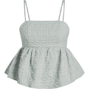 image:imageSOLY HUX Womens Spaghetti Strap Ruffle Hem Peplum Cami Top Jacquard CamisolePlain Green Jacquard