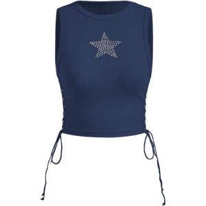 image:imageSOLY HUX Womens Tank Tops Y2K Sleeveless Ribbed Star Crop Tank Top Summer Going Out TopsDark Blue