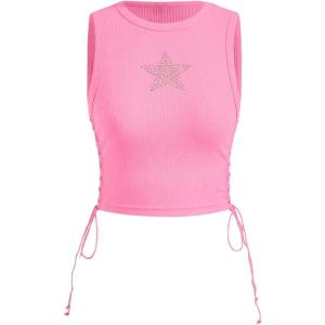 image:imageSOLY HUX Womens Tank Tops Y2K Sleeveless Ribbed Star Crop Tank Top Summer Going Out TopsPink Star