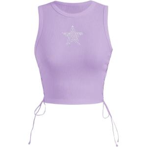 image:imageSOLY HUX Womens Tank Tops Y2K Sleeveless Ribbed Star Crop Tank Top Summer Going Out TopsPurple Star