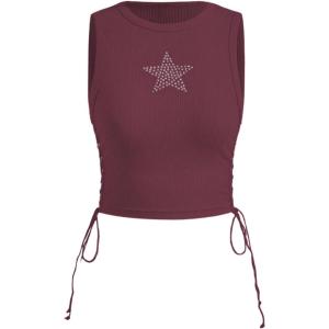 image:imageSOLY HUX Womens Tank Tops Y2K Sleeveless Ribbed Star Crop Tank Top Summer Going Out TopsRusty Rose