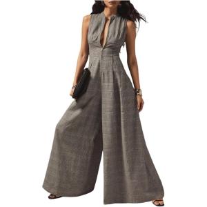 image:imageSOLY HUX Womens Zipper Front Wide Leg Jumpsuit Summer Mock Neck Sleeveless Elegant RomperBlack and White