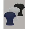 image:imageSOLY HUX Womens 3 Pack T Shirt Crew Neck Short Sleeve Tee Slim Fitted Casual Summer Basic TopsBlack Grey Dark Blue