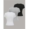 image:imageSOLY HUX Womens 3 Piece Crew Neck T Shirts Summer Short Sleeve Tight Dressy Casual TopsBlack and Grey and White