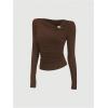image:imageSOLY HUX Womens Asymmetrical Neck Long Sleeve T Shirt Ruched Slim Fitted Tee Fall Going Out TopsPure Brown