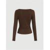 image:imageSOLY HUX Womens Asymmetrical Neck Long Sleeve T Shirt Ruched Slim Fitted Tee Fall Going Out TopsPure Brown