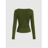 image:imageSOLY HUX Womens Asymmetrical Neck Long Sleeve T Shirt Ruched Slim Fitted Tee Fall Going Out TopsPure Dark Green