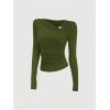 image:imageSOLY HUX Womens Asymmetrical Neck Long Sleeve T Shirt Ruched Slim Fitted Tee Fall Going Out TopsPure Dark Green