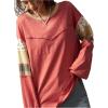 image:imageSOLY HUX Womens Boho Floral T Shirt Crew Neck Long Sleeve Patched Tee Casual Loose Fit TopsRed Floral
