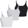 image:imageSOLY HUX Womens Button Down Ribbed Cami Top 3 Piece Spaghetti Strap Sexy Crop Camisole TopsLight Grey White Black