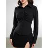 image:imageSOLY HUX Womens Button Down Ruched Blouse Long Sleeve Shirts Slim Fit Aesthetic TopsPure Black