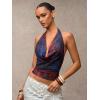 image:imageSOLY HUX Womens Cowl Neck Halter Tops Mesh Floral Deep V Neck Draped Front Backless Summer Going Out Crop Tank TopsBlue and Red Floral