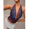 image:imageSOLY HUX Womens Cowl Neck Halter Tops Mesh Floral Deep V Neck Draped Front Backless Summer Going Out Crop Tank TopsBlue and Red Floral