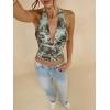 image:imageSOLY HUX Womens Cowl Neck Halter Tops Mesh Floral Deep V Neck Draped Front Backless Summer Going Out Crop Tank TopsGreen Floral